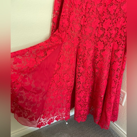 OSCAR DE LA RENTA Floral guipure lace midi dress red silk-chiffon size 12 - Picture 11 of 16
